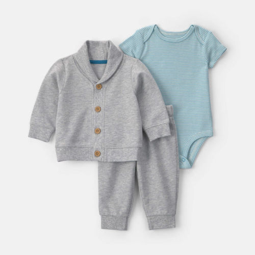 Baby Boy 3-Piece French Terry Layering Set - Grey/Blue | Carter’s Oshkosh Canada
