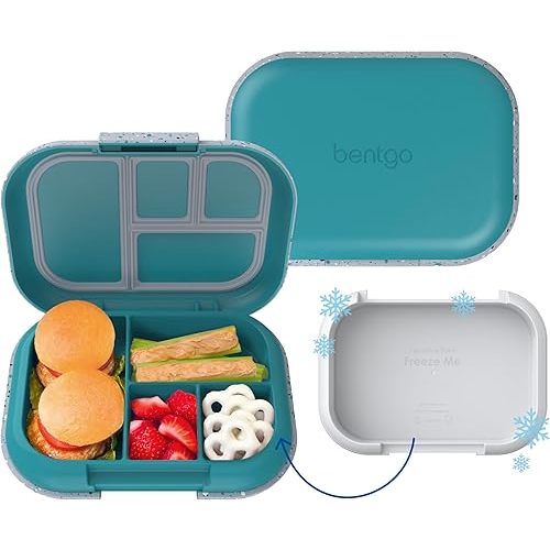 Bentgo Chill Kids Leak-Proof Lunch Box - 4-Compartment Bento Box with Built-In Ice Pack, 3.3 Cup Capacity, PFAS & BPA-Free, Microwave & Dishwasher Safe, Ideal Size for Ages 3 to 7 (Truly Teal)