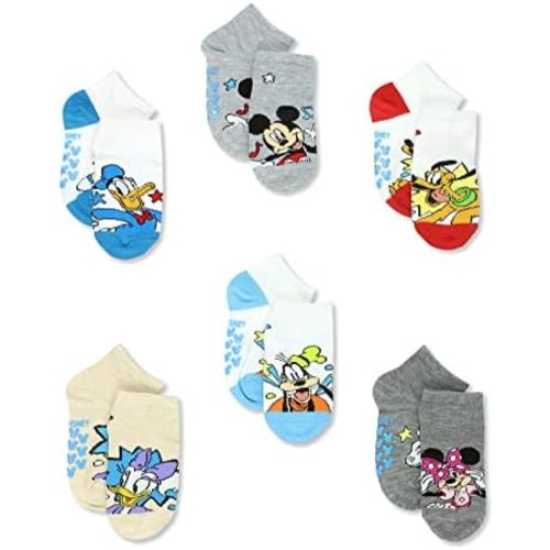 Mickey Mouse Minnie Pluto Donald Duck Boys Toddler 6 Pack Gripper Quarter Socks
