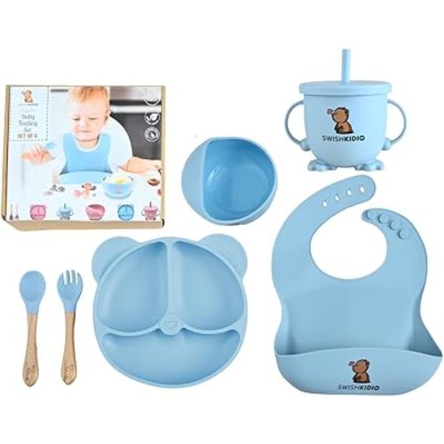Silicone Baby Feeding Set - Silicone BabyLed Weaning supplies - (Blue), Medium