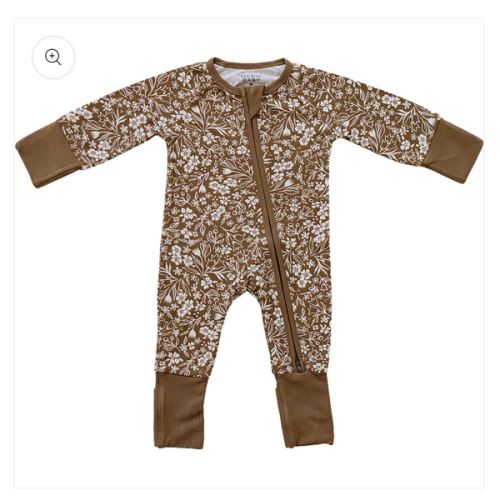 Brown Floral Ribbed Bamboo Zipper