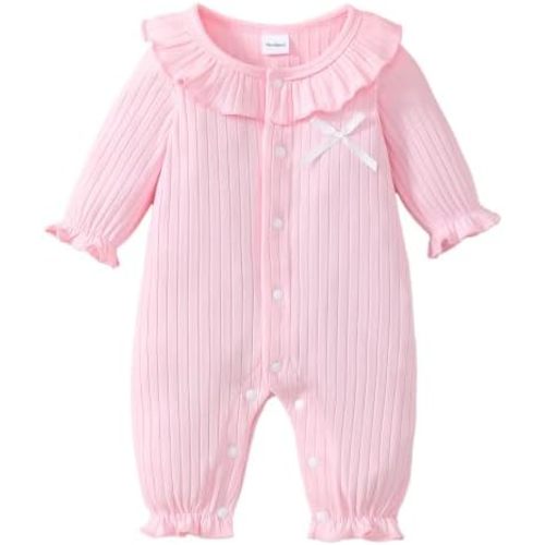 Infant Baby Girl Clothes Ribbed Romper Long Sleeve Ruffle Collar