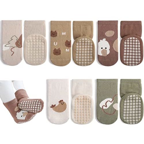 Exegawe Toddler Non Slip Socks, Cute Baby Socks with Grips Crew Socks 5 Pairs