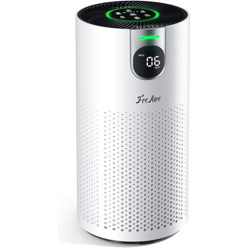 FreAire Air Purifiers for Home Large Room Covers up to 1800Ft², VisionAir 20dB Sleep Mode for Bedroom, with Real-Time AQI & PM2.5 Display,360°Intake&Outlet Air Cleaner Pet-Friendly HEPA,HAP606,White