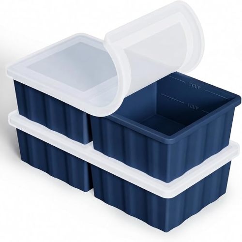 Silicone Freezer Tray for Soup Ice Cubes: 2-Cup Freezing Tray with Lid for Meal Prep - 2Pack Silicon Soup Portion Freeze Trays Make Stock Souped Ice Cube