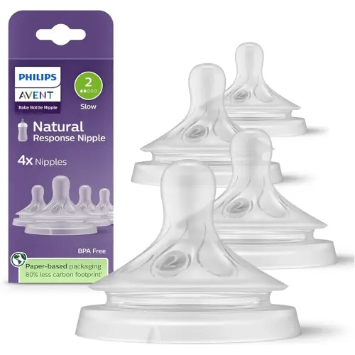 Philips Avent Natural Response Nipple, Slow Flow (Flow 2), 4-Pack, SCY962/44