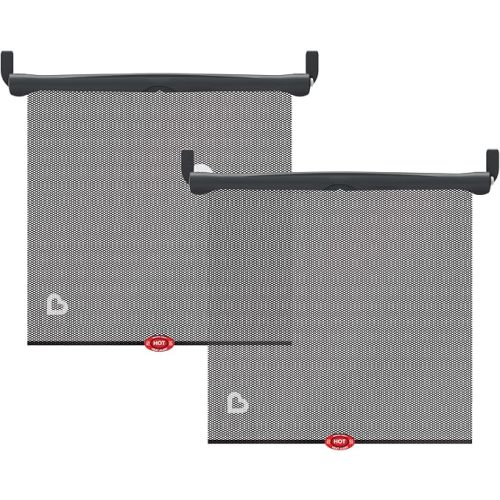 Munchkin Brica Sun Safety Car Window Shade with Heat Alert, Helps Block UVA/UVB Rays, 2 Pack, Black