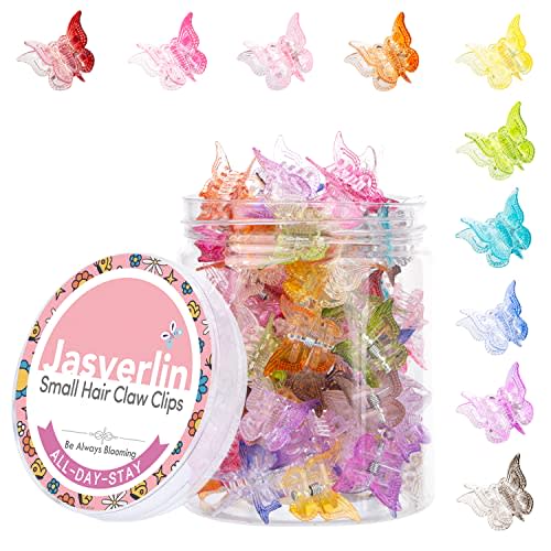 JASVERLIN Gradient Mini Butterfly Hair Claw Clips, Y2K Accessories 50 Pcs | 10 Assorted Rainbow Colors with a Secure Claw Hold, Cute Y2K Clips for Festivals, Parties and Everyday Styling