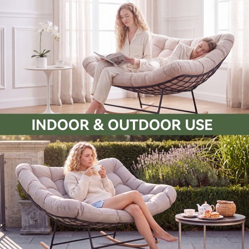 2-Person Indoor Rocking Chair with Thick Cushion, Double Glider Chair for Living Room & Bedroom