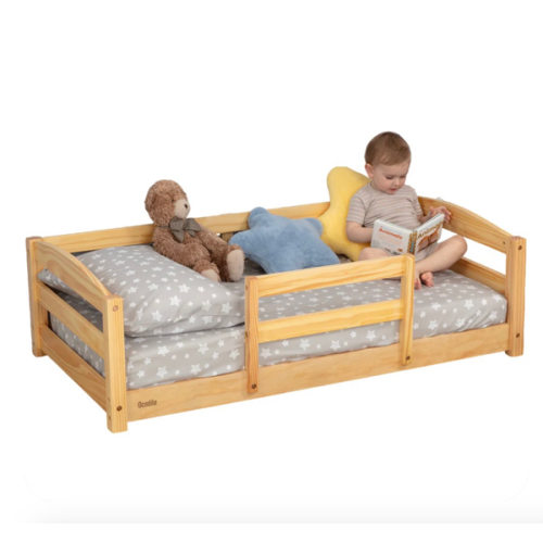 Crib Size Wooden Floor Bed Frame with Rails for Toddlers Age 1–3 Color: Varnished