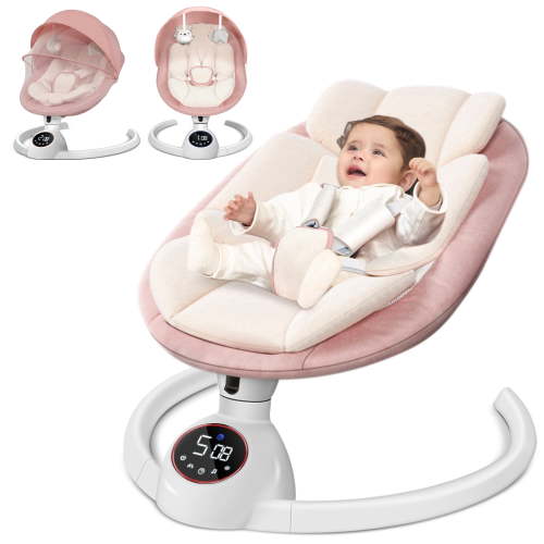 Babyeap Baby Swing for Newborns, 5 Swing Modes, Bluetooth, 5-Point Harness, 10 Lullabies, Pink