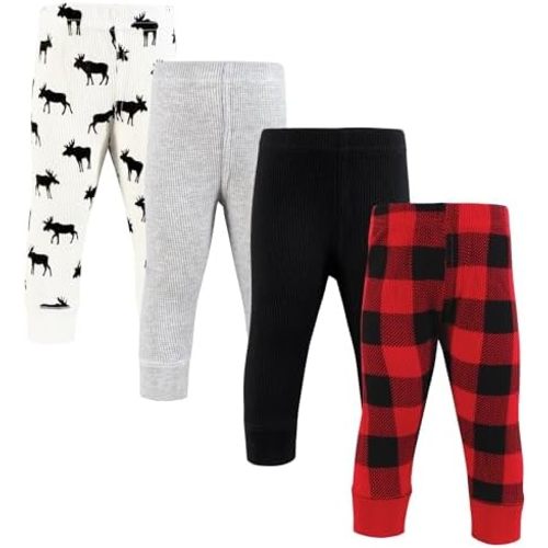 Hudson Baby Unisex Baby Thermal Tapered Ankle Pants 4pk, Acorn Botanical