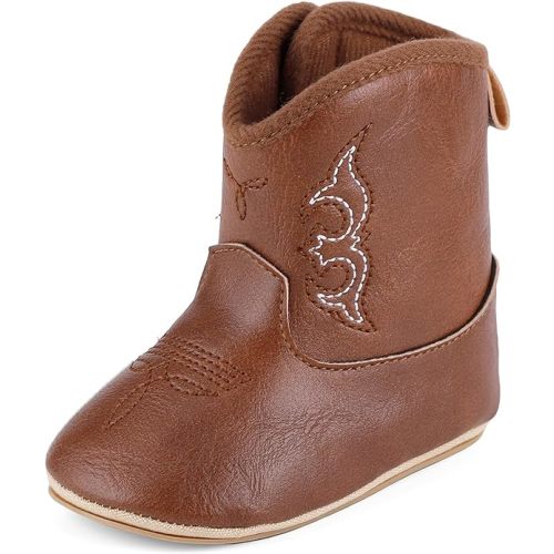 MK MATT KEELY Leather Western Boots Cowboy Bootie Soft Sole Non-Slip Crib Shoes for Baby Infant Toddler Girls Boys Newborn