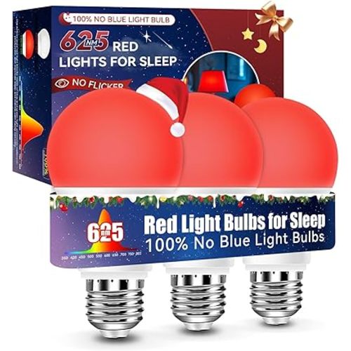 Neporal 625nm Red Light Bulbs for Sleep, 100% Blue Light Blocking Light Bulbs for Melatonin Promoting, A19 LED 9W 60W Equivalent Dim Red Night Light Bulb for Baby Nursery, Sleeping, Reading, 3-Pack