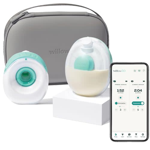 Willow Go - Wearable Breastfeeding Pump w/Case Grey - Hands Free Breast Pump - Electric, Cordless - 9 Levels of Hospital Grade Suction Strength, & App Compatible