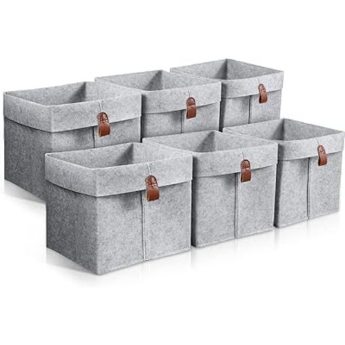 6Pcs Storage Cubes, 9x9x10inch Felt Storage Cubes,Felt Fabric Cube Storage Bins,Cloth Cube Storage Bins,12L Foldable Fabric Storage Baskets Cubby for Organizing Clothes Toys (Light Grey)