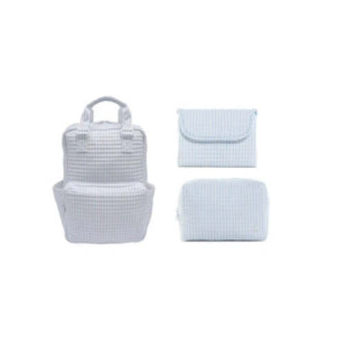 BLUE PIMLICO STRIPE BUNDLE - QUILTED ALL YOU NEED BAG + CHANGING MAT + – Southern Sorelle Embroidery Boutique