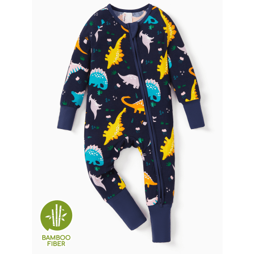 PatPat Baby Boy Clothes Bamboo Baby Pajamas Footed & Footless 2-Way Zipper Footies Sleep N Play Pajamas Dinosaur Gift for Baby Boys Newborn 0-3 Months