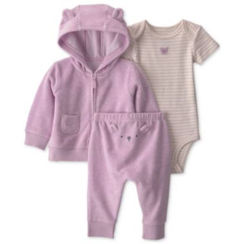 Baby Girls' Bear Terry Layering Bodysuit, Cardigan and Pants, 3-Piece Set
