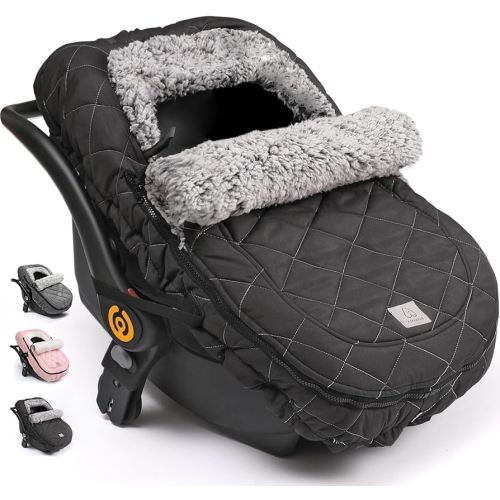 ACRABROS Car Seat Cover Baby: Winter Infant Carseat Canopy for Boy Girl Newborn, Zipper Peeping Window, Warm Cozy Cold Weather Waterproof Fitted, Black