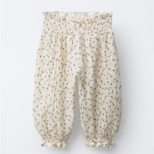 FLORAL TEXTURED BAGGY PANTS - Ecru | ZARA United States