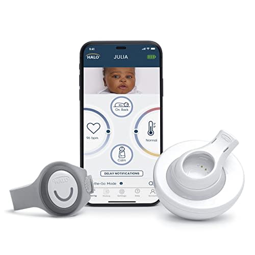 HALO SleepSure Smart Baby Monitor - Live Heart Rate View, Rollover, Skin Temperature, and Motion Notifications with On-The-Go Monitoring, Historic Sleep Data, Customizable Settings Gray