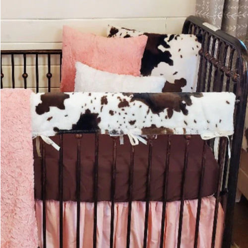 Cow Minky and Peach Western Girl Crib Bedding rail guard only