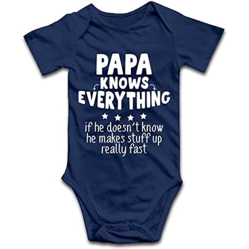 DOQOSESHY Papa Knows Everything Funny Bodysuit Infant Short Sleeve Baby Long Sleeve Bodysuit Sleeveless Romper