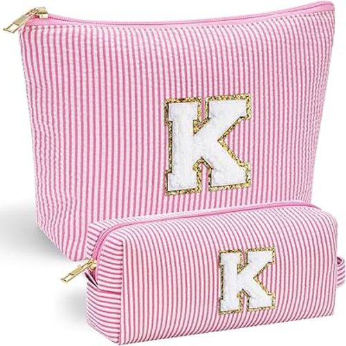 YOOLIFE Birthday Gifts for Women Kids Teen Girls Birthday Gifts for 6 7 8 9 10 11 12 13 Year Old Girls Initial Birthday Gift Makeup Bag for Girl Daughter Sister Teacher Friend Girlfriend Pink K