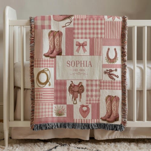 Personalized Cowgirl Baby Girl Blanket Custom Name Western Baby Blanket Pink Rodeo Nursery Throw Baby Shower Gift Keepsake baby girlblanket