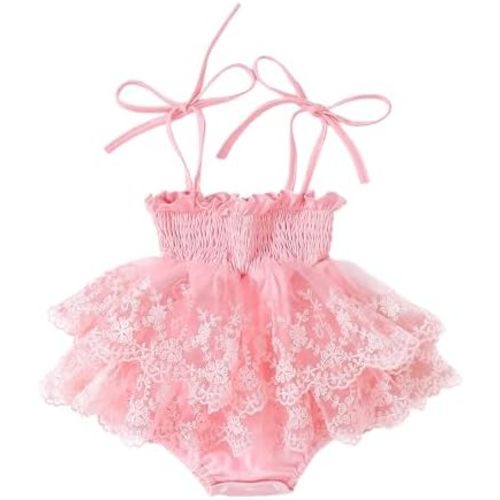 MERSARIPHY Newborn Baby Girl Summer Outfit Sleeveless Ruffle Smocked Halter Tulle Romper Dress One-piece Jumpsuit Clothes