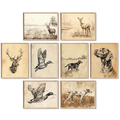 Vintage Nursery Wall Art Decor Baby Boy Room Prints Hunting Animal Canvas Wall Decor Woodland Nursery Pictures Rustic Animal Sketch Poster Vintage Cabin Artwork for Kids Bedroom 8x10x8 Inch Unframed