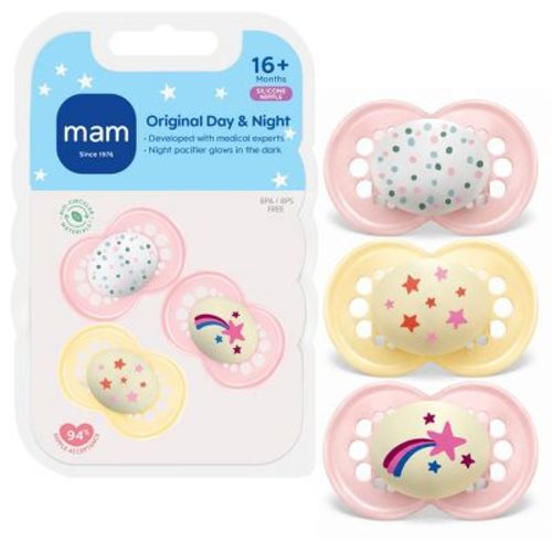 MAM 3pk Day & Night Pacifier 16+ Months - Girl: Silicone, BPA-Free, Phthalate-Free