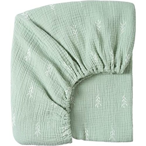 Meracorallo Muslin Fitted Crib Sheet, Soft and Breathable Green Leaf Neutral Baby Crib Sheet for Standard Crib and Toddler Mattresses