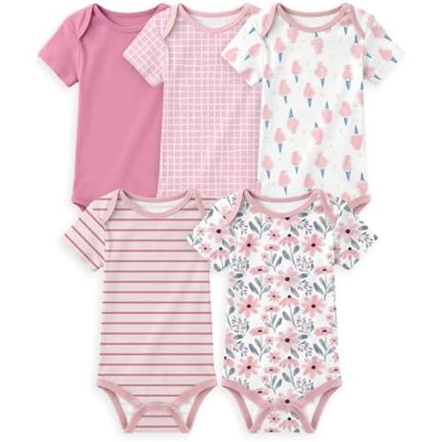 Yoofoss Baby Bodysuits 100% Organic Cotton Baby Short Sleeve Baby Boys Girls Clothes Soft Newborn Infant Romper,5 Pack