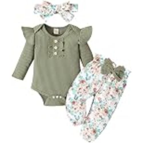 GDTOGRT Baby Girl Clothes Newborn Infant Outfits Ruffle Romper+ Floral Pants + Cute Headband Sets for Girls