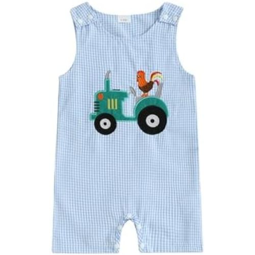 Baby Boys Sleeveless Gingham Car Romper One Piece Straps Overalls Plaid Striped Jumpsuit Summer Smocked Clothes