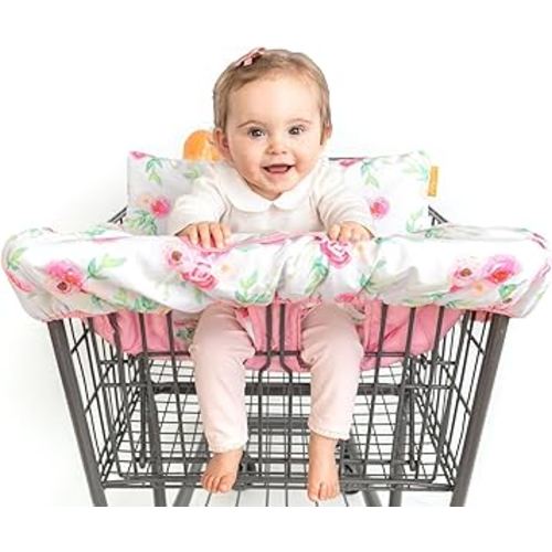 Binxy Baby 2-in-1 Cushy High Chair Cover and Shopping Cart Cover for Baby, Comfortable Cover for Grocery Cart, Universal Fit Cart Cover for Babies, Includes Storage Pouch - Full Bloom