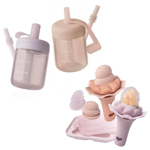 Moonkie Baby Straw Cup & Fruit Feeder Bundle | 2-Pack Silicone Toddler Sippy Cups with Straw Lid + BPA-Free Silicone Baby Food Feeder with Freezer Tray | Ideal for Baby Led Weaning & Introducing New F
