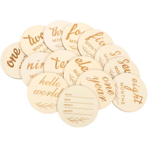 Raindrops Newborn Baby Sign Monthly Milestone Wooden 14Pcs 3.9x3.9in Khaki Photo Props