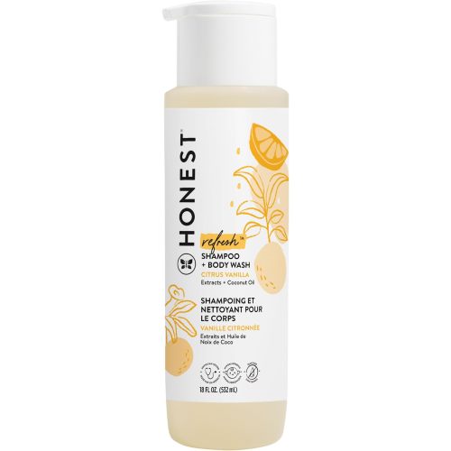 The Honest Company 2-in-1 Cleansing Shampoo Body Wash Gentle for Baby Naturally Derived, Tear-free, Hypoallergenic, Citrus Vanilla Refresh, 18 fl oz