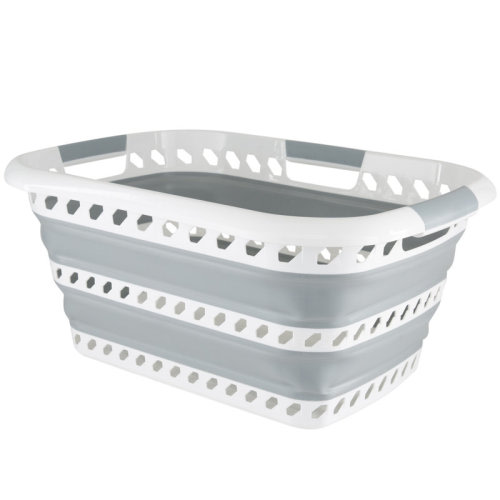 Simplify Collapsible Laundry Basket in White/Grey | Wayfair