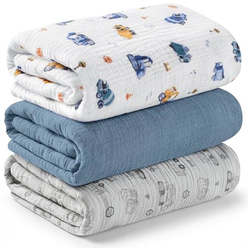 3-Pack Muslin Swaddle Blankets for Newborns Boy,Girl – 47x47 Large Cotton Muslin Baby Blanket, Nursery Swaddling, Neutral, Soft, Breathable, Light Infant Baby Receiving Cover (Flutter, Regular)