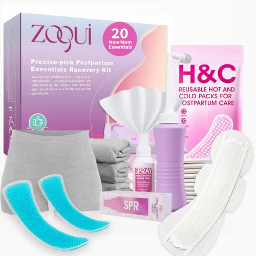 20 Pcs Postpartum Recovery Essentials Kit, Hospital Bag Must Haves for Mom | Postpartum Pads, Peri Bottle, Cooling Spray, Perineal Cooling Pad Liners, Disposable Underwear, Hot&Cold Packs(Set)