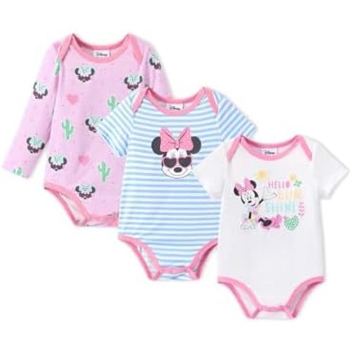 Disney Stitch Princess Marvel 3 Packs Baby Viscose Made from Bamboo Button down Bodysuit for Newborn Infant