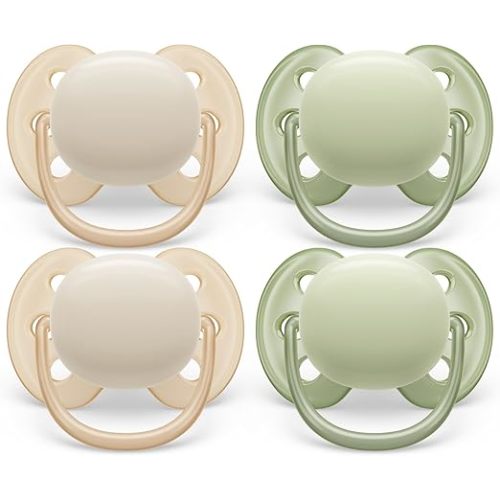 Philips Avent Ultra Soft Pacifier - 4 x Soft and Flexible Baby Pacifiers for Babies Aged 0-6 Months, BPA Free with Sterilizer Carry Case (Model SCF091/23)
