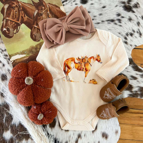 Western Fall Paint Horse Graphic Design Longsleeve RIbbed Onesie (crea – theFRINGEDpineapple