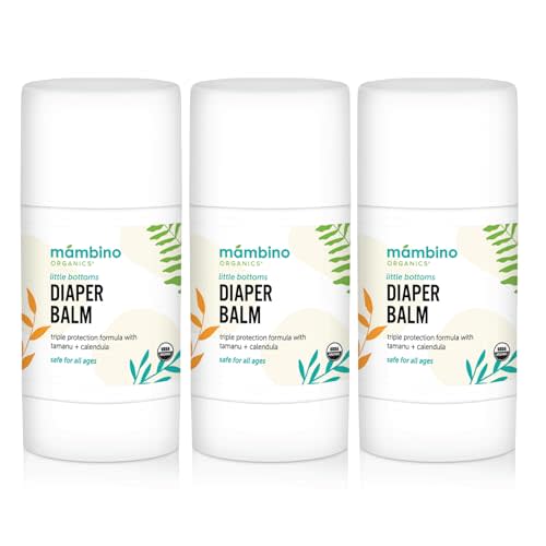 Mambino Organics Little Bottoms Diaper Balm, Baby Essentials Diaper Rash Cream, Newborn Essentials Must Haves, Calendula and Oatmeal, Cruelty-Free, 0.63 Ounces, 3-Pack