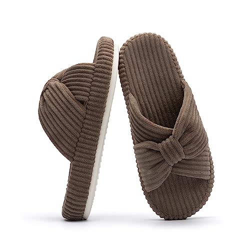 Chantomoo Slippers for Women Memory Foam House Bedroom Corduroy Bow Crossbands Slide Slipper Shoes Comfy Trendy Gift Slippers