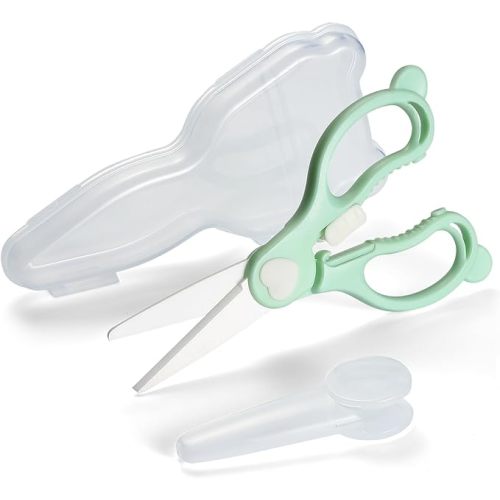 Ceramic Scissors for Baby Food Cutting, Safety Healthy BPA Free Toddler Feeding Shears with Safety Lock, Protective Blade Codver and Portable Travel Case-Green
